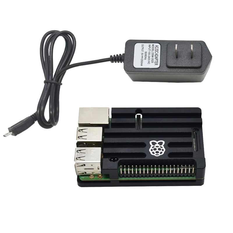 Для Raspberry Pi 3 Model B+(Plus)+ ЧПУ Алюминий чехол+ 5V 2.5A Мощность адаптер с поддержкой Wi-Fi и Bluetooth Декодер каналов кабельного телевидения штепсельная вилка стандарта США