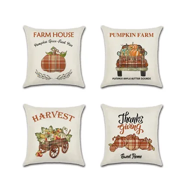 

Thanksgiving Day Theme Linen Cushion Cover Decorative Truck Pumpkin Pillow Case 45*45cm