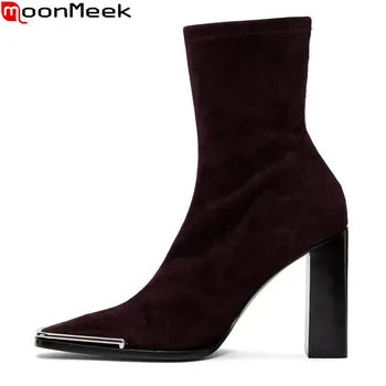 

MoonMeek 2020 Big size 34-43 sexy high heels boots fashion square toe black color top quality winter ankle boots for woman