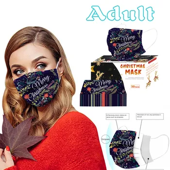 

Masque 10/50 PCS Adult's Christmas Printed Mask Wegwerp Protective Face Masks Dustproof Breathable Face Shield Top Selling 2020
