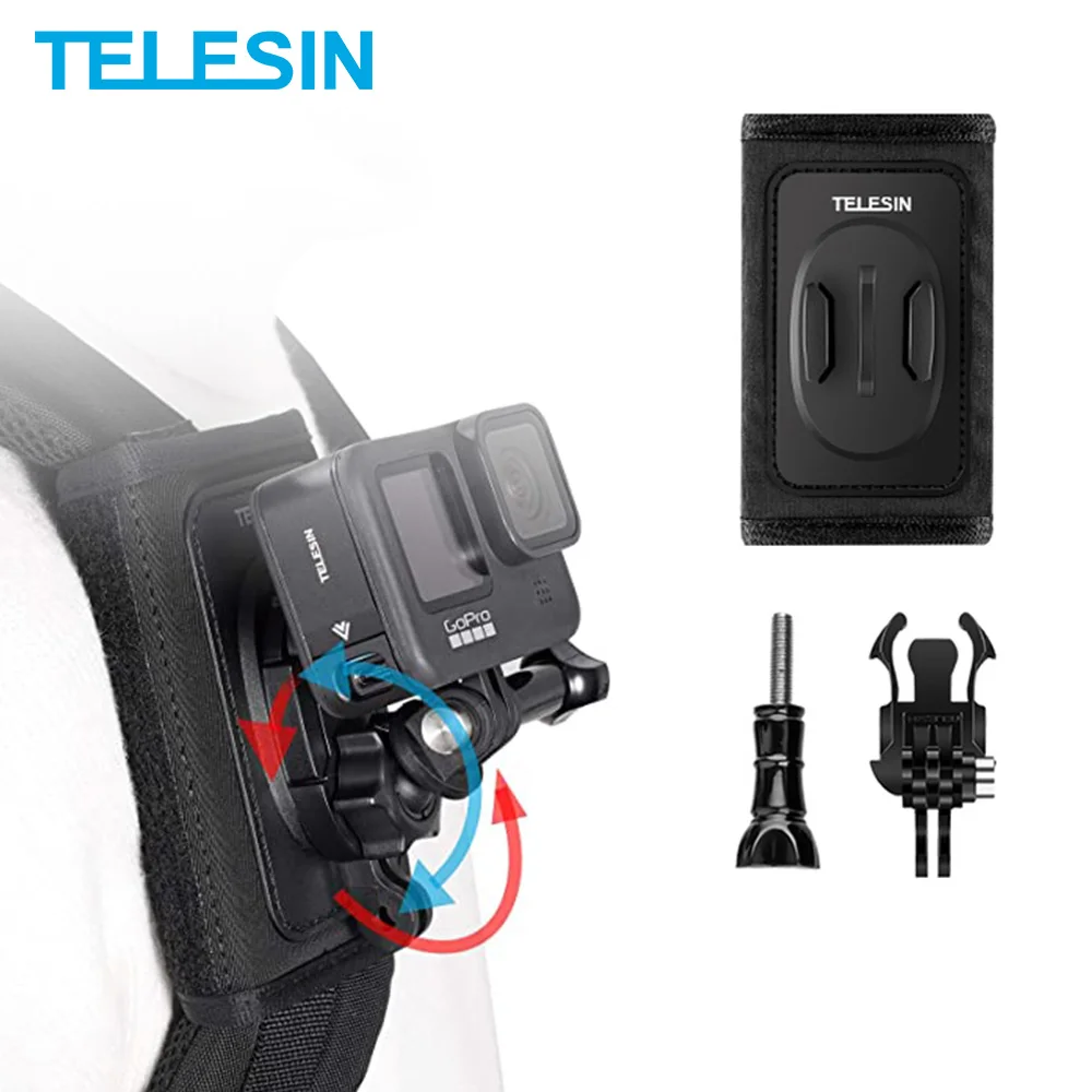 TELESIN 360 ° Вращение рюкзак плечевой ремень крепление для GoPro Hero 10 9 8 7 6 5 4 Insta360 Osmo Action