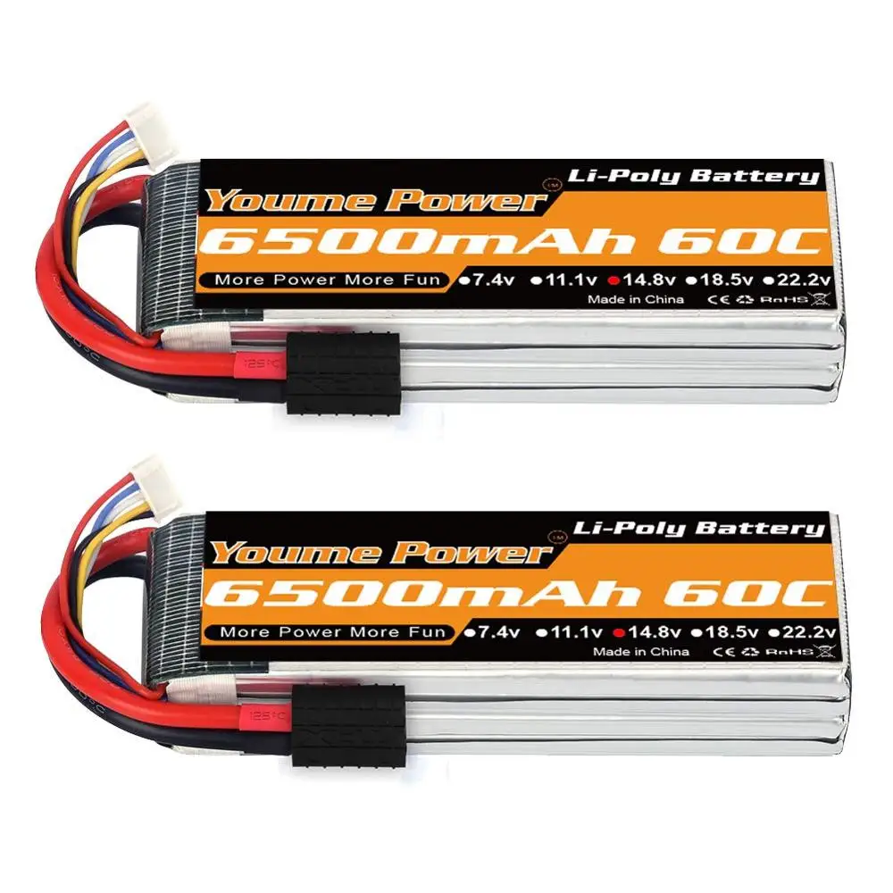 $53.82 2pcs Youme 4S Lipo 6500mah 148v RC Battery 60C with Deans XT60 Connectors for RC Car tru