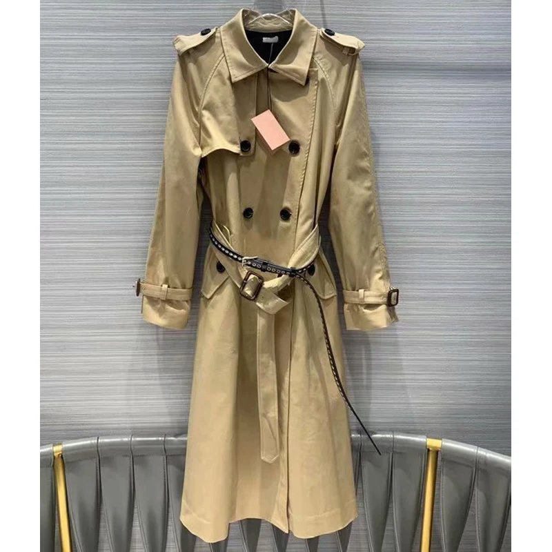 

9.16 2019 New fashion high quality temperament elegant Double belt back ponchos patchwork Double breasted long trench coat