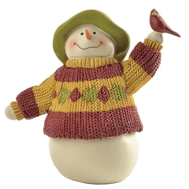 

Christmas Snowman Decoration Resin Crafts Snowman Holding Birds Hand Painted