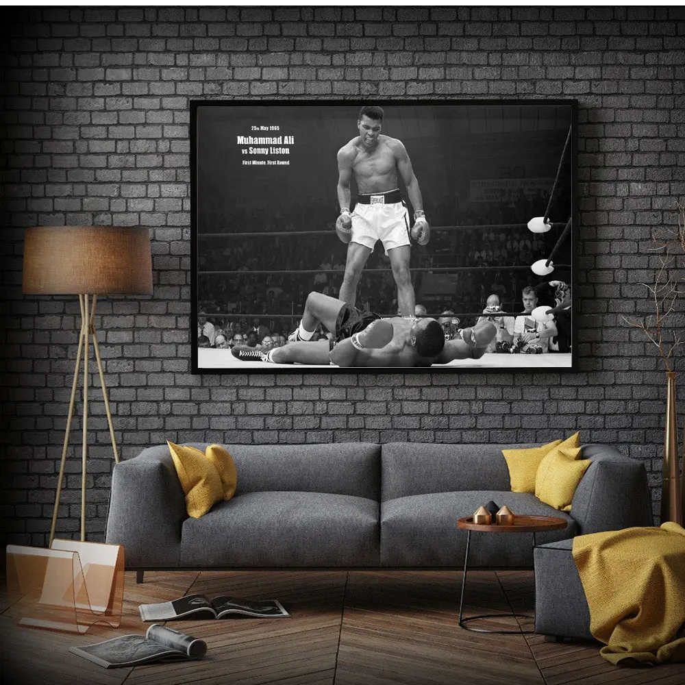 DDHH черно белый художественный постер Великолепная тяжеловесная чемпионская парусиновая картина Гостиная