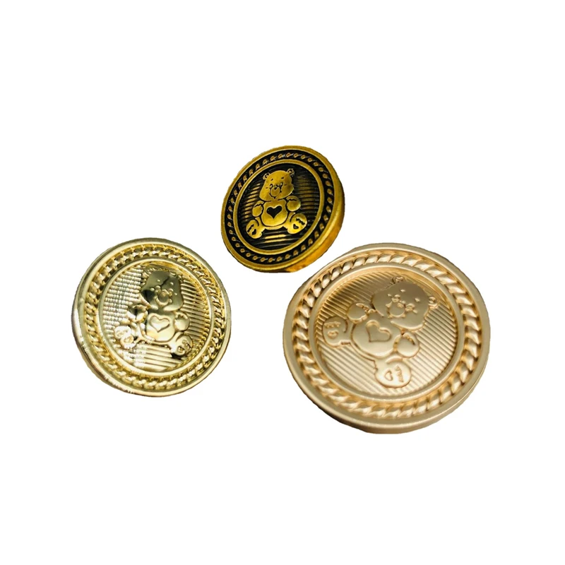 

10pcs 15/20mm Cute Children's Clothing Decoration Accessories Buttons Gold Bear Pattern 20mm Sewing Buttons Round Small Buttons