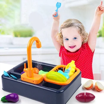 

New Plastic Simulation Electric Dishwasher Sink Pretend Play Kitchen Toys with Electric Water Wash Basin Kit For Children·*