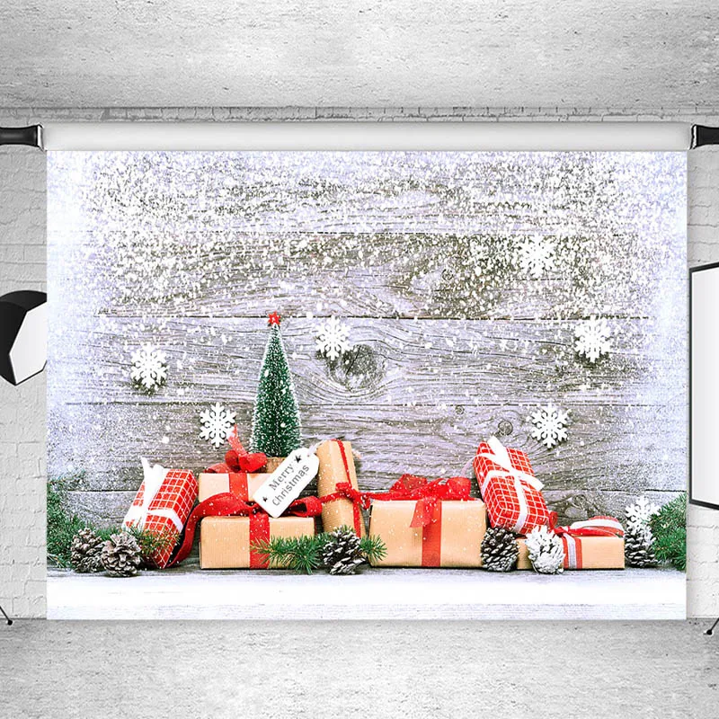 

Christmas Tree Wooden Board Photography Backdrops Winter Snowflake Gifts Toy Newborn Baby Kids Photographic Backdrops For Photo