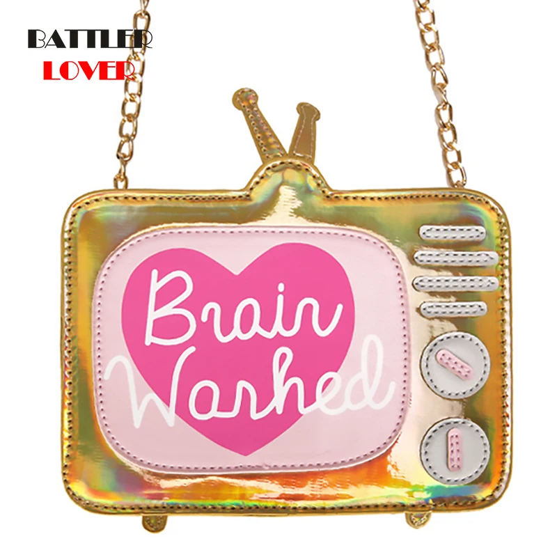 Cute Fashion Laser Cartoon TV Shape Letters Girl