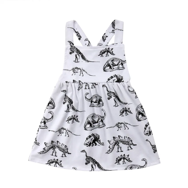 

Baby Girl Summer Dinosaur Dress Summer Sleeveless Back Cross Cotton Clothes Holiday Sundress