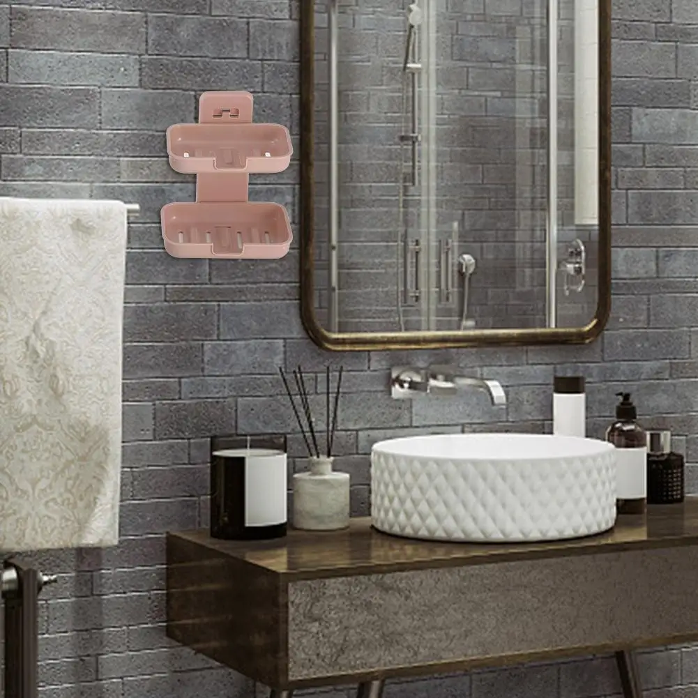 Double Layers Soap Box Kitchen Tools Bathroom Accessories Strong Sucker Soapbox Soap Draining Holder soap dishes bunk water 40P