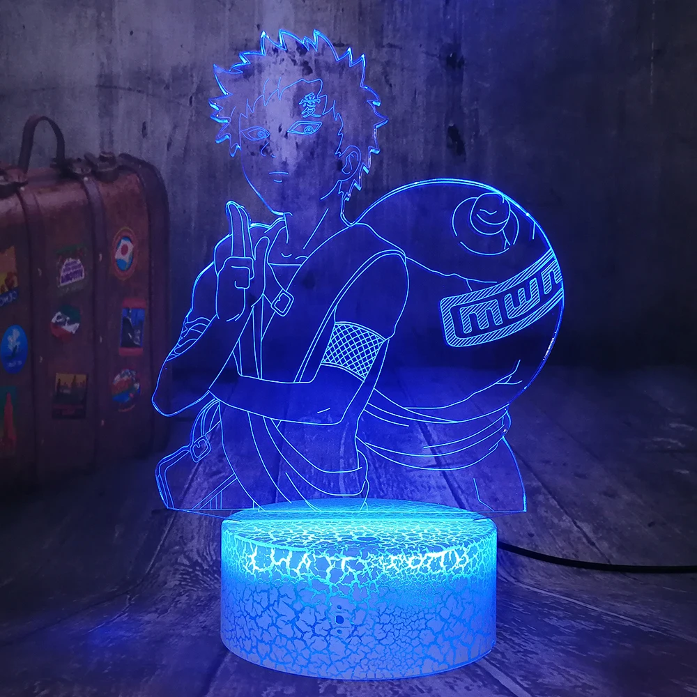 Крутая фигурка из японского аниме Гаара из «Наруто» светодиодный 3d-ночник 7 цветов Crackle белая основа настольная лампа Декор для спальни подарок на день рождения игрушки