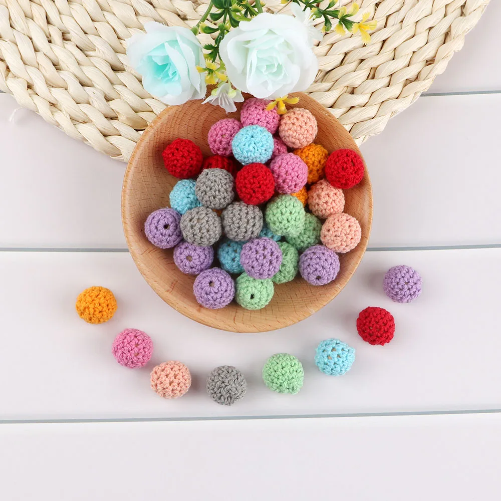 baby teething items cheap	 Kovict 30pc/Lot Crochet Round Wooden Beads Mix Handmade 16mm Ball Can Chew DIY Nursing Jewelry Organic Teething Bracelet Beads Baby Teething Items hot