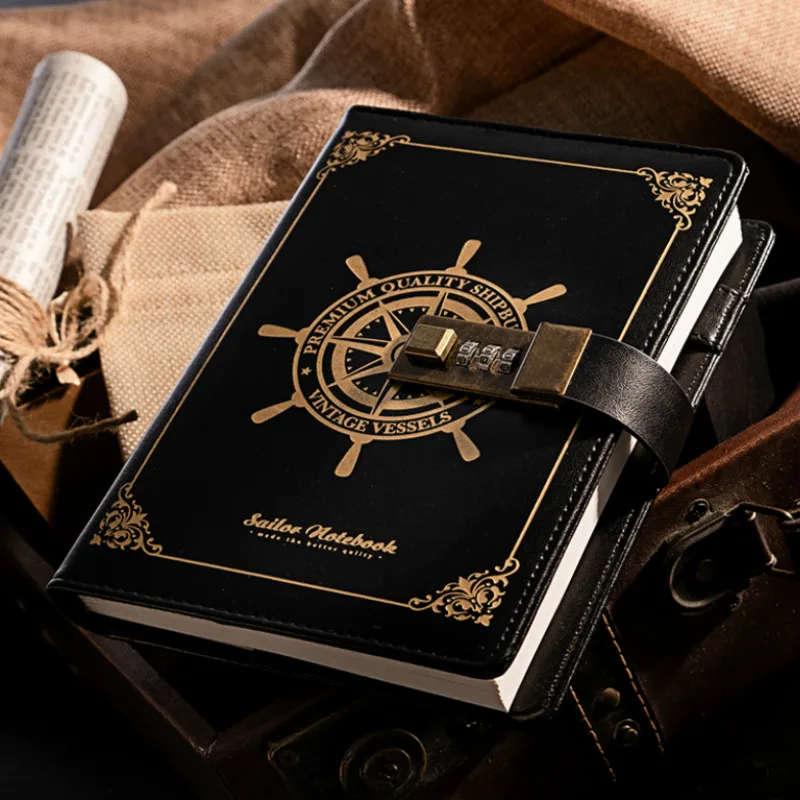 B6 Password notebook Retro creative trend classic business Lock gift PU Universal Fine art stationery Daily luxury | Канцтовары для