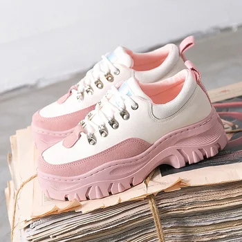 

Women Sneakers Canvas Shoes Wedges High Heel Height Increasing Platform Lace up Round Toe Student Fashion Zapatos De Mujer