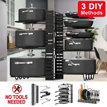 

3 Types DIY Adjustable Pan Organizer Rack Pot Lid Holder Folding Cookware Bakeware Chopping Board Organizer Shelf Rack Home