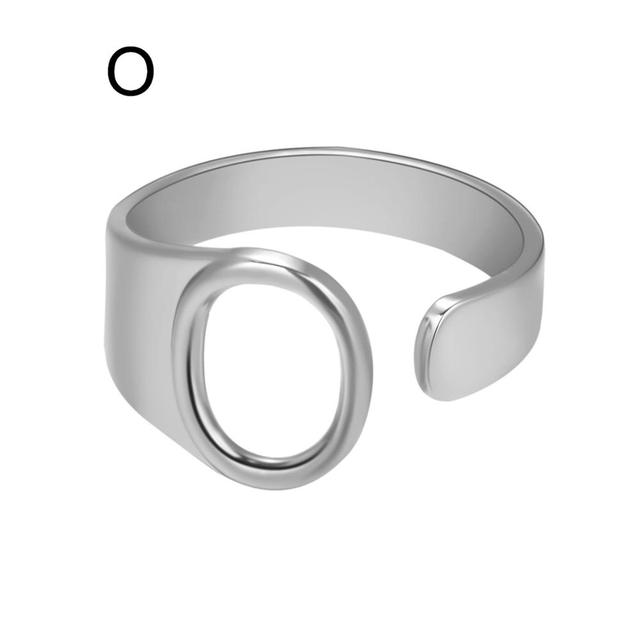 Wide Hollow A-Z Letter 3Colors Metal Adjustable Opening Ring Initials Name Alphabet Female Party Fashion Jewelry