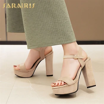 

Sarairis New Design 2020 Big Size 43 High Heels Summer Sandals Woman Shoes Buckle Strap Platform Concise Shoes Lady Footwear
