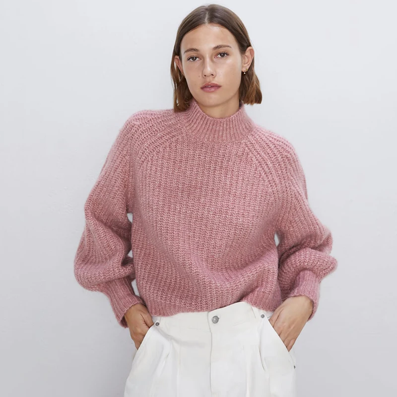 2019 ZA Autumn Winter New Women's Knit Sweater Fashion Loose Casual Solid Color Senior Long Sleeve Hot Sale | Женская одежда