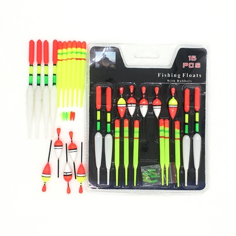 1 set 15Pcs Vertical Buoy Sea Fishing Floats Assorted Size for Most