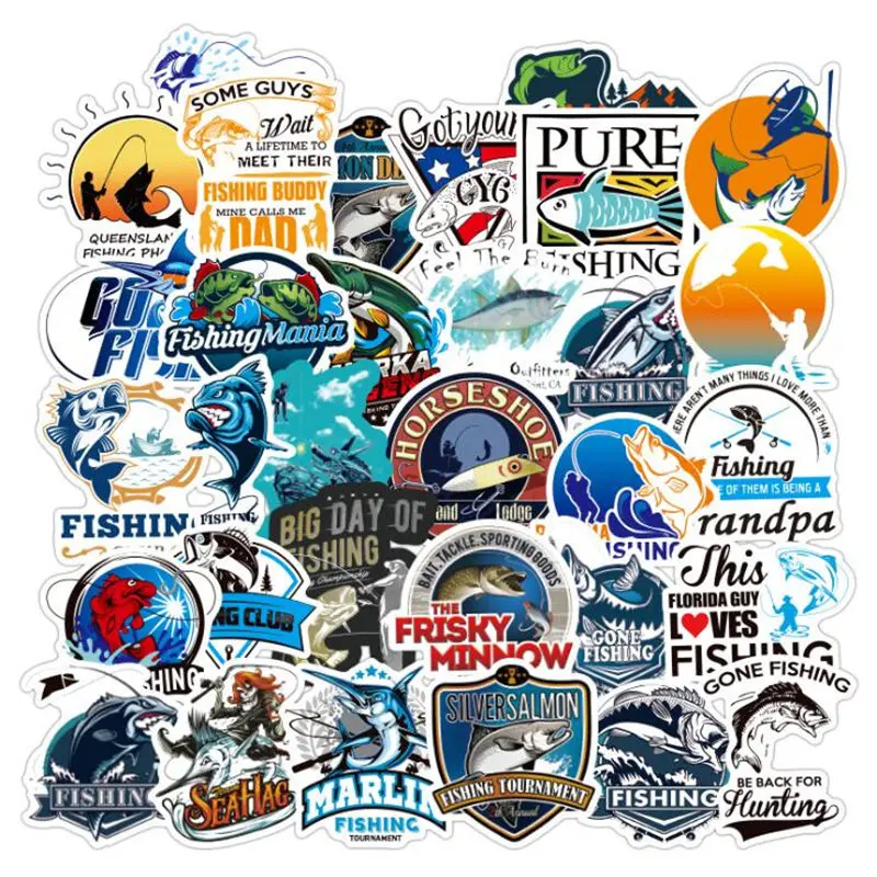 50Pcs Outdoor Camping Fisherman Go Fishing Stickers For Album Luggage Laptop Phone Notebook Decals Pegatinas Car | Автомобили и