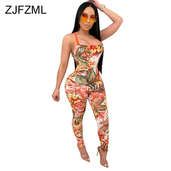 

Leaves Print Sexy Cross Backless Romper Women Sleeveless Lace Up Bodycon Jumpsuit 2020 Summer Beach Hollow Out Bandage Bodysuit