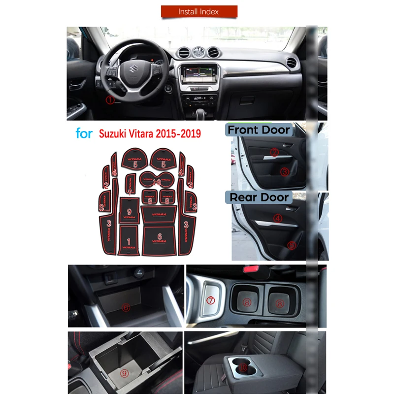 Противоскользящий резиновый подстаканник со слотом для ворот Suzuki Vitara 2015 2016 2017 2018