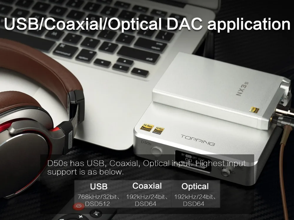 TOPPING D50S CSR8675 Bluetooth 5,0 ES9038Q2M аудио декодирование USB DAC XMOS XU208 DSD512 32 бит/768 кГц OPA1612 USB/OPT/коаксиальный вход