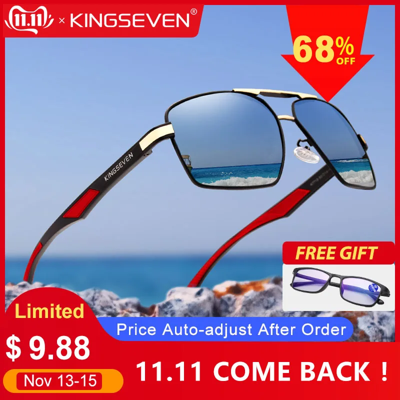 Online Lentes polarizadas de aluminio de KINGSEVEN para hombre, lentes de diseño rojo, patillas, gafas de sol, gafas de espejo con revestimiento, Oculos de sol 7719