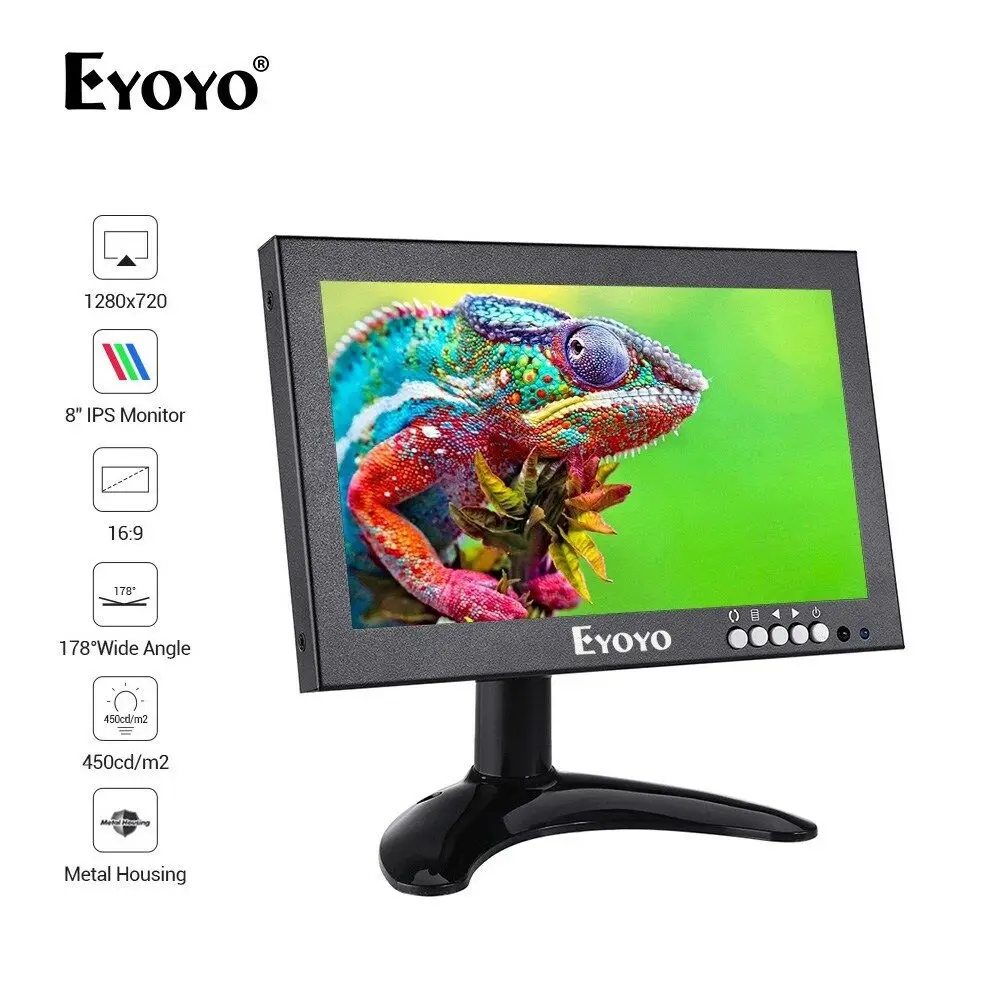 

Eyoyo EM08G 8 Inch Monitor Small Hdmi Monitor Portable vga Monitor CCTV Screen LCD 1280x720 16:9 IPS Monitor BNC AV/VGA Display