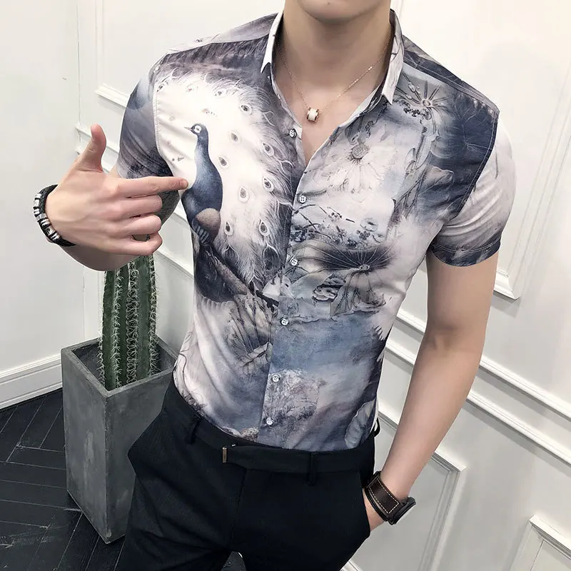 England Men Baroque Shirts Short Sleeve Casual Slim Fit Dress Shirts Summer Peacock Shirt Streetwear Club Social Tuxedo Shirts England Men Baroque Shirts Short Sleeve Casual Slim Fit Dress Shirts Summer Peacock Shirt Streetwear Club Social Tuxedo Shirts