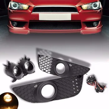 

Car Fog Driving Lights +Front Bumper Grille Cover Trim+Hook-up Wire Switch Kit for Mitsubishi Lancer 2008-2014