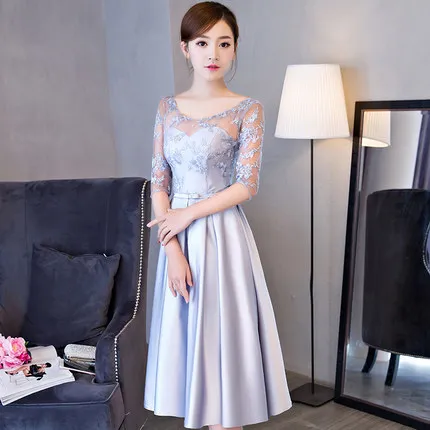 

Evening Gown Women's 2019 New Style Elegant Banquet Mid-length Elegant Nobility Party Blue Dress High-End Slimming