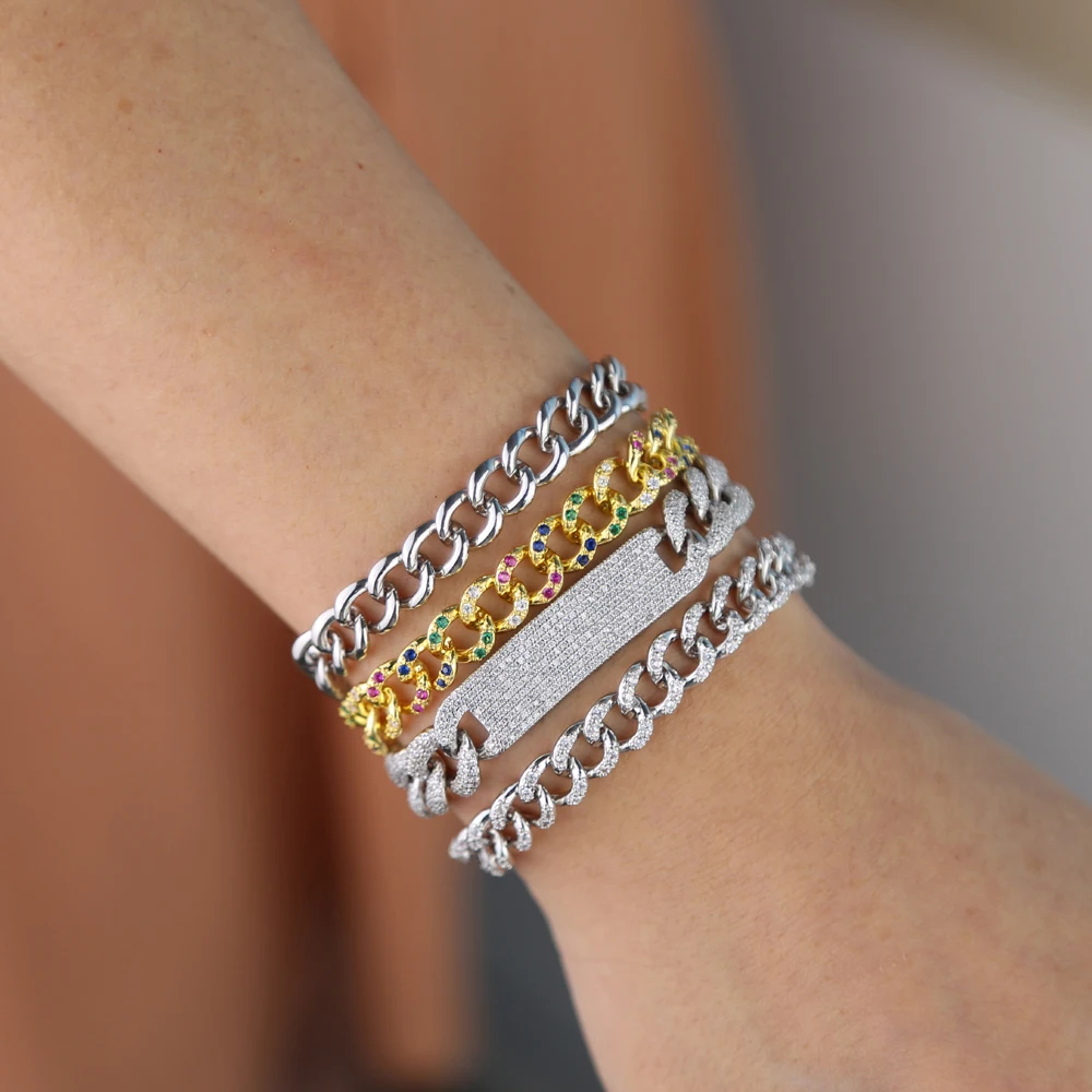 Женский браслет цепочка в стиле хип хоп micro pave Rainbow cz ювелирное изделие 17 см