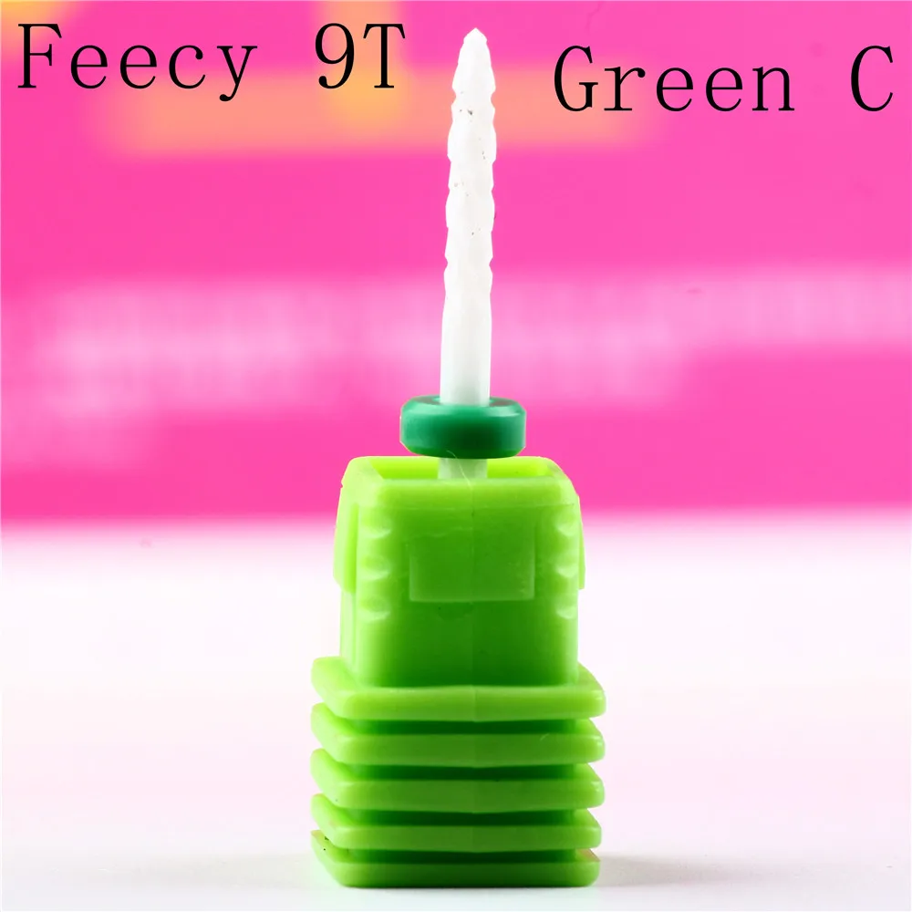 Feecy 9T green C Фреза для маникюра, фреза для ногтей, фреза для педикюра, фреза для ногтей, фреза для дизайна ногтей, керамическая фреза для маникюра - Цвет: Feecy 9T green C
