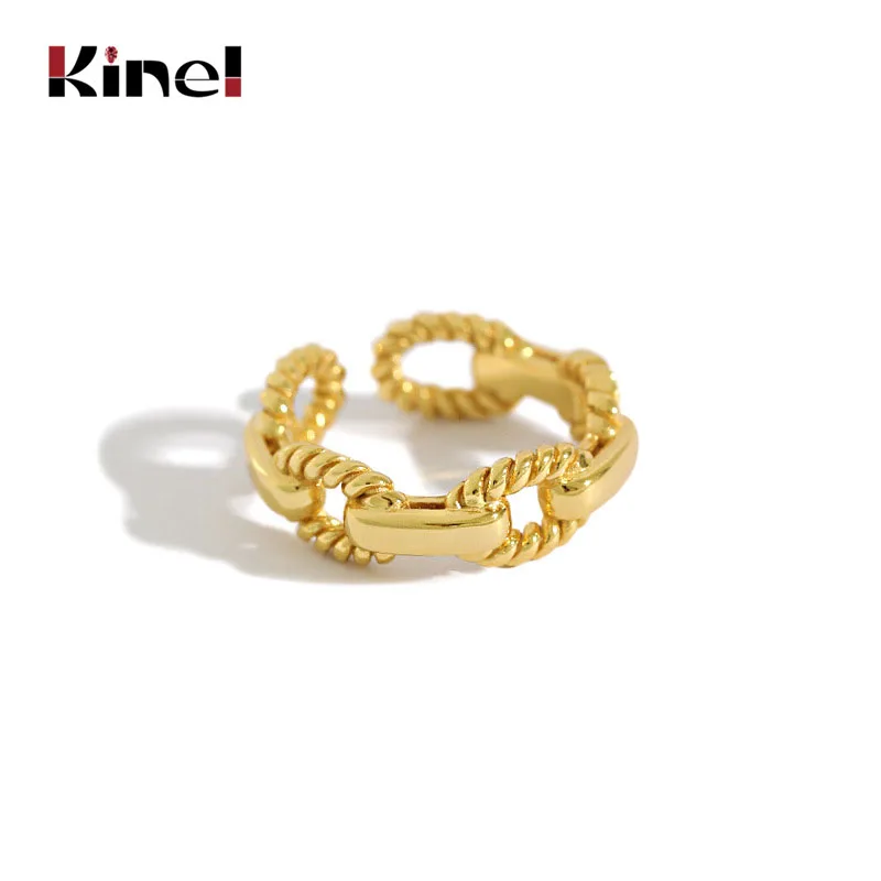 

Kinel Authentic 925 Sterling Silver Twist Twist Open Adjustable Finger Rings for Women 18K Plating Real Gold Ring Party Jewelry