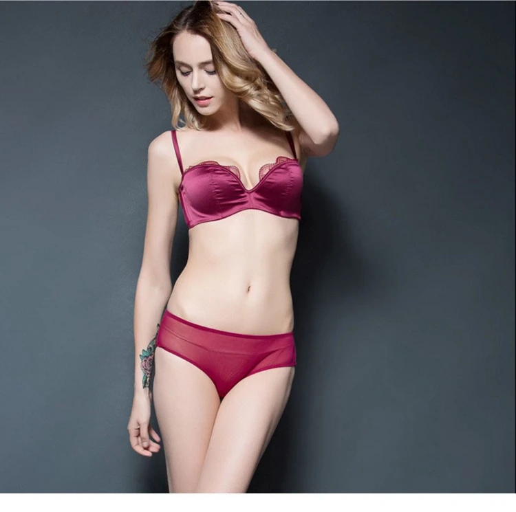 European and American thin sexy lace side half cup gathered wedding dress bra red life-size underwear suit