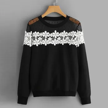 

O-Neck Sweatershirt Perspective Women Fashion Pullovers Female Top Floral Decorate Long Sleeve Sweatshirt Ladies New Arrival