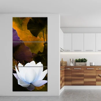 

High quality deep texture white lotus retro style printing oil painting mural home decoration wall living room wall