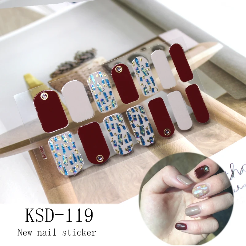 14 насадок/набор, полное покрытие, наклейки для ногтей, обертывания, украшения, сделай сам, для красоты, наклейки для ногтей, простые наклейки, самоклеющиеся наклейки для ногтей - Цвет: KSD119