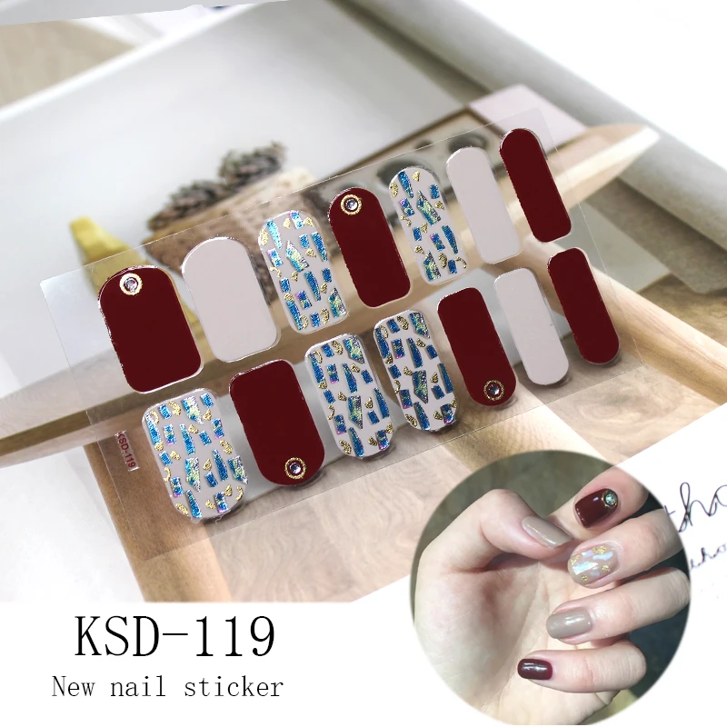 KSD119 14 насадок/набор, полное покрытие, наклейки для ногтей, обертывания, украшения, сделай сам, для красоты, наклейки для ногтей, простые наклейки, самоклеющиеся наклейки для ногтей - Цвет: KSD119