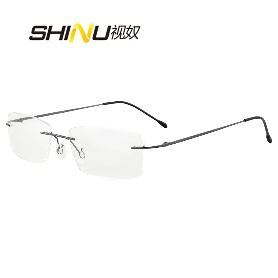 

SHINU titanium glasses rimless men custom prescription glasses myopia diopter near and far multifocal MR 8 resin lenses