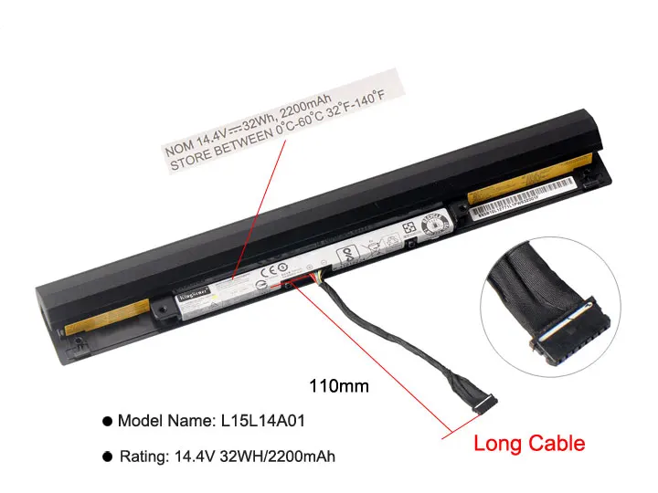 Long Cable 110mm KingSener L15L4A01 L15S4A01 Батарея для lenovo Ideapad V4400 300-14IBR 300-15IBR 300-15ISK 100-14IBD 300-13ISK L15M4A01 - Цвет: Long Cable 110mm
