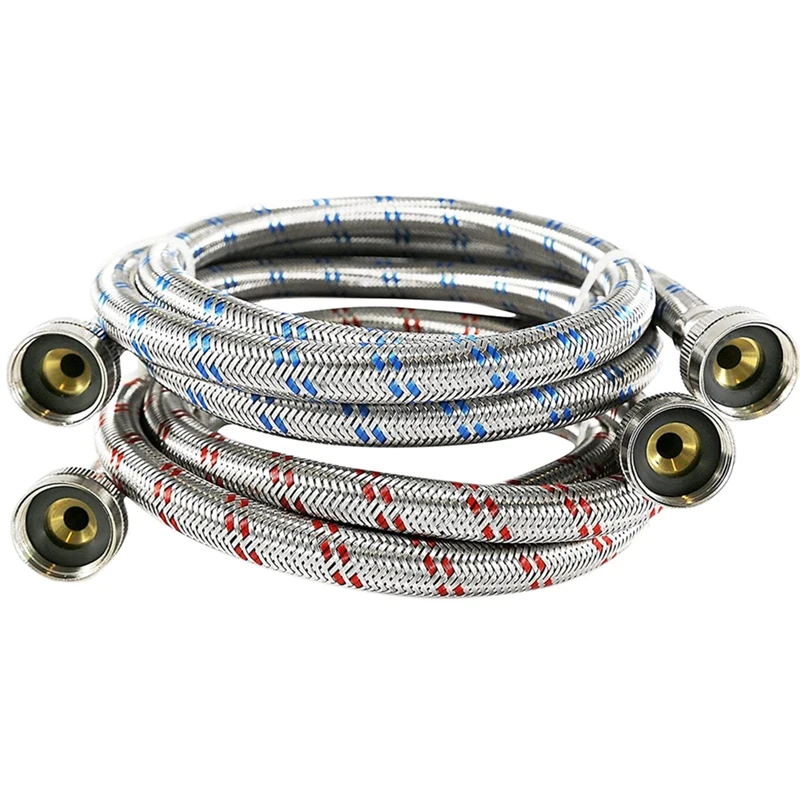 2 Pack Hot/Cold Washing Machine Stainless Steel 6ft Washer Water Supply Hoses 