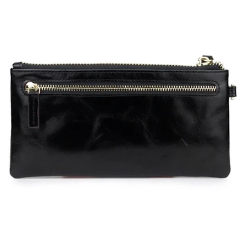 

F2135 Women's Long Wallet vintage oil wax genuine leather cowhide purse wrist zipper handbag cross border mobile phone bag