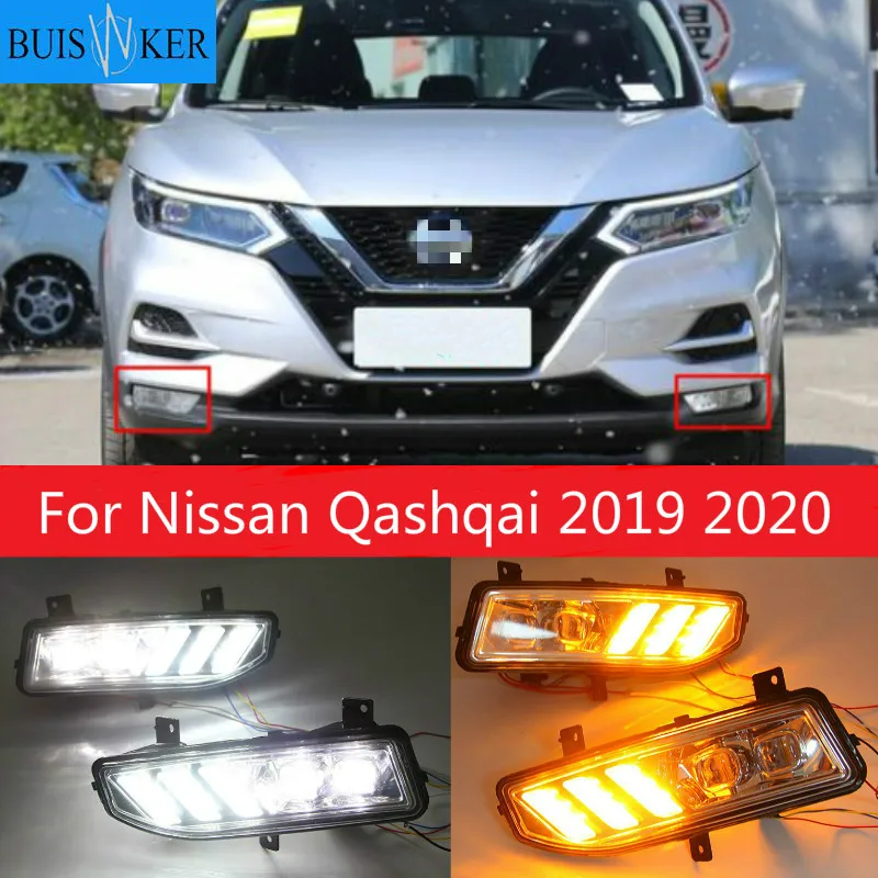 

Светодиодный ные дневные ходовые огни для Nissan Qashqai 2019, 2020, динамический сигнал поворота желтого цвета, автомобильные ДХО, светодиодные противотуманные фары, 12 В, 2 шт.
