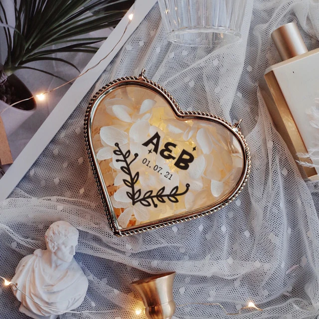 Custom Clear Glass Jewelry Box Valentine'S Gift Ring Box Necklace Storage Bride Party Wedding Decoration Personalized Gifts Text D