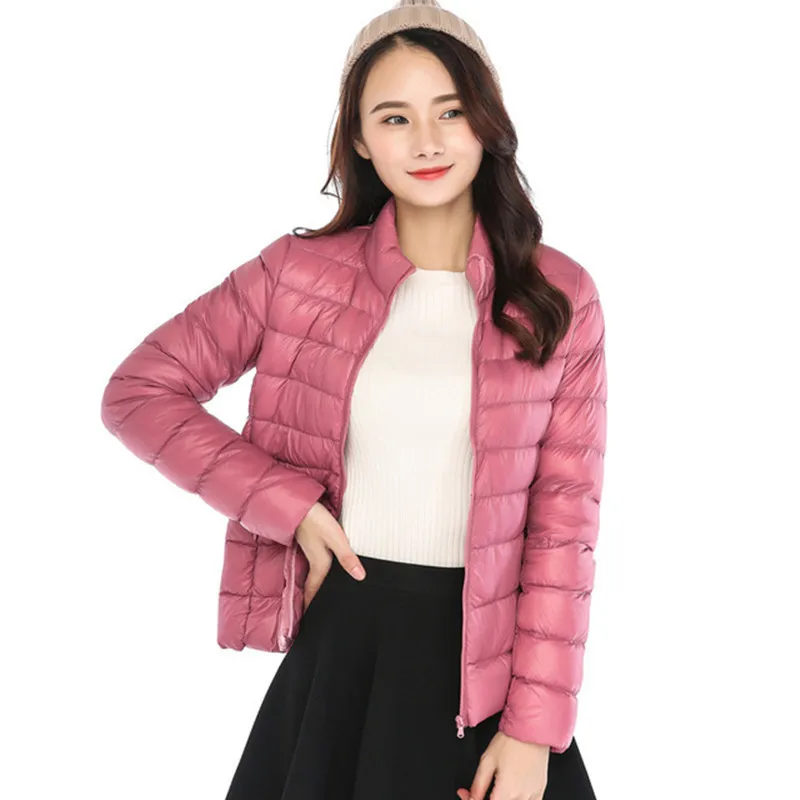 

New light and thin version of the Down Jacket Women short vertical collar large code Puffer Jacket of the Casual Coat Black