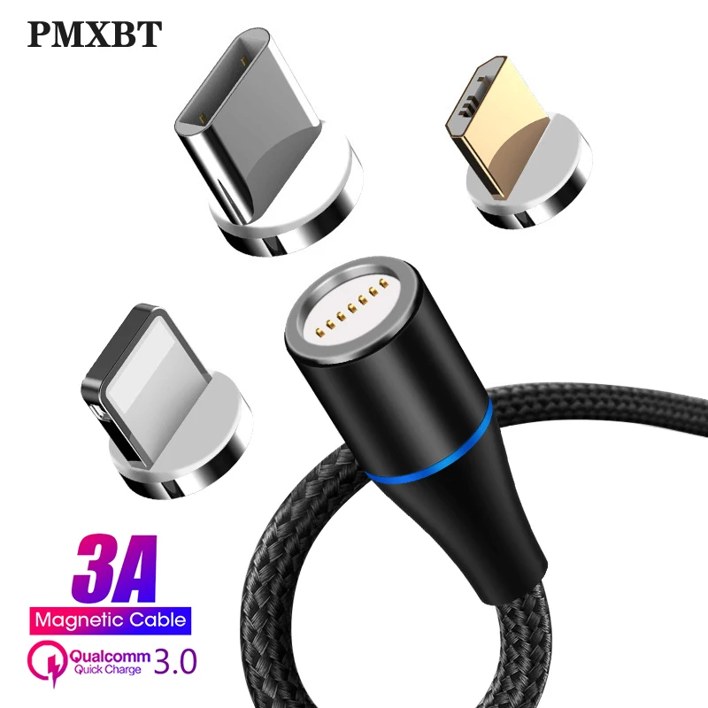 Micro USB кабель 3A Магнитная Быстрая Зарядка Тип C осветительные кабели для iphone oneplus 6t