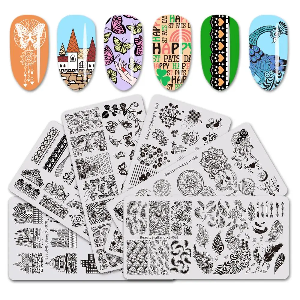 BEAUTYBIGBANG 6*12cm Nail Art Stamping Plates Rectangle Template Square Geometric stitching Sweater Pattern Flower XL042